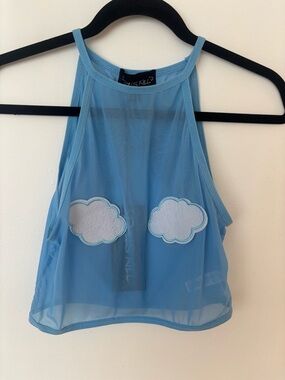 Dolls Kill Light Blue Mesh Cloud Angel Appliqué Halter Crop Top
